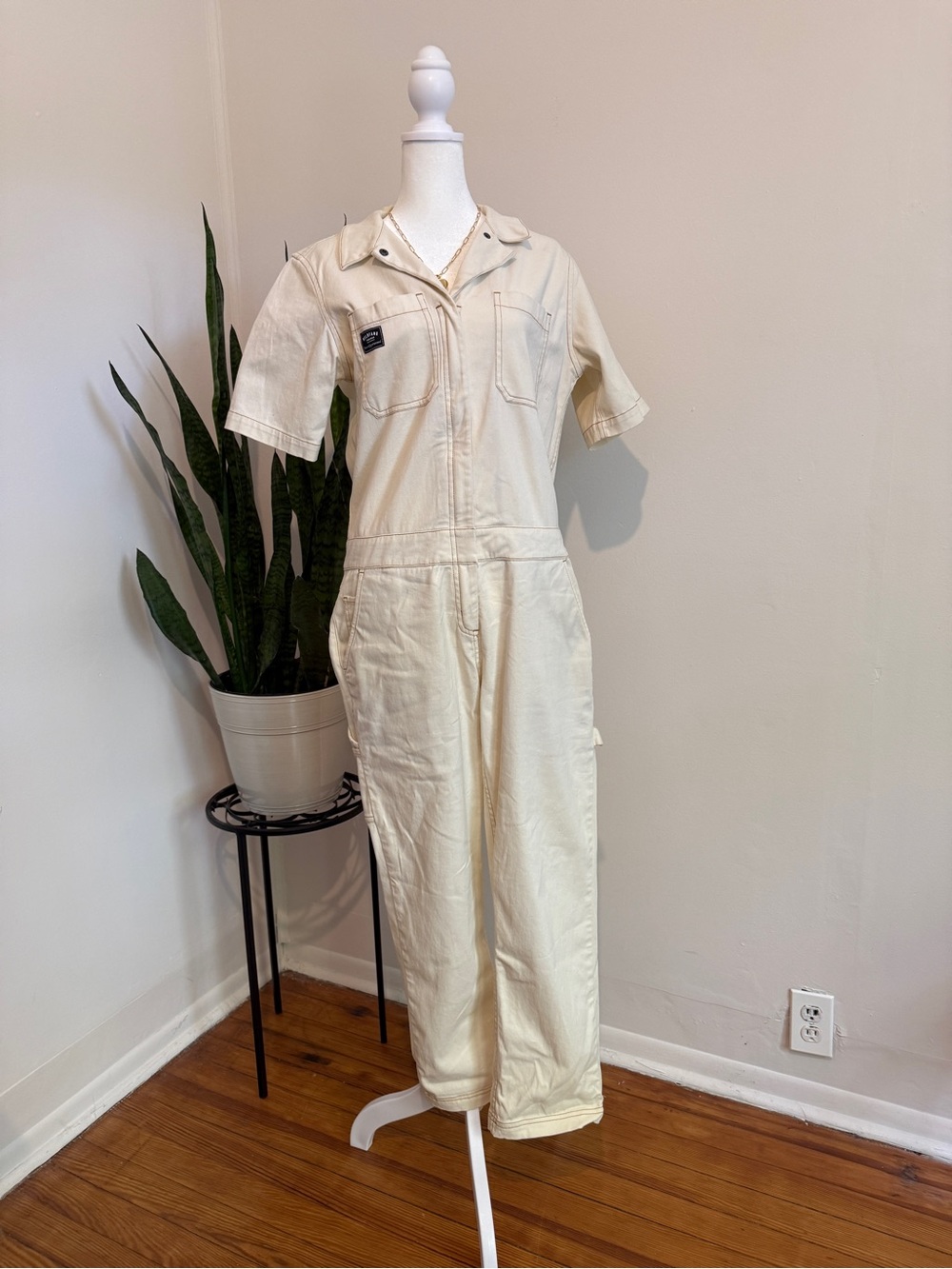 Wildfang The Essential Coverall Short Sleeve Jumpsuit Cream Small